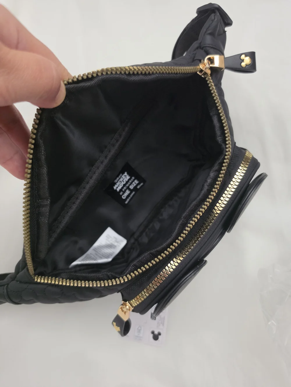 Disney x Primark Mickey Mouse Black Quilted Fanny Pack 3D Ear Waist Belt Bag - Picture 8 of 11